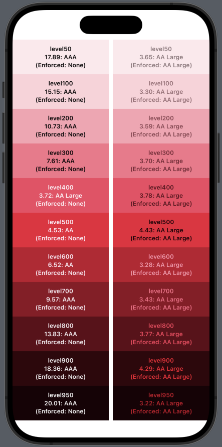 Light Mode range of shades