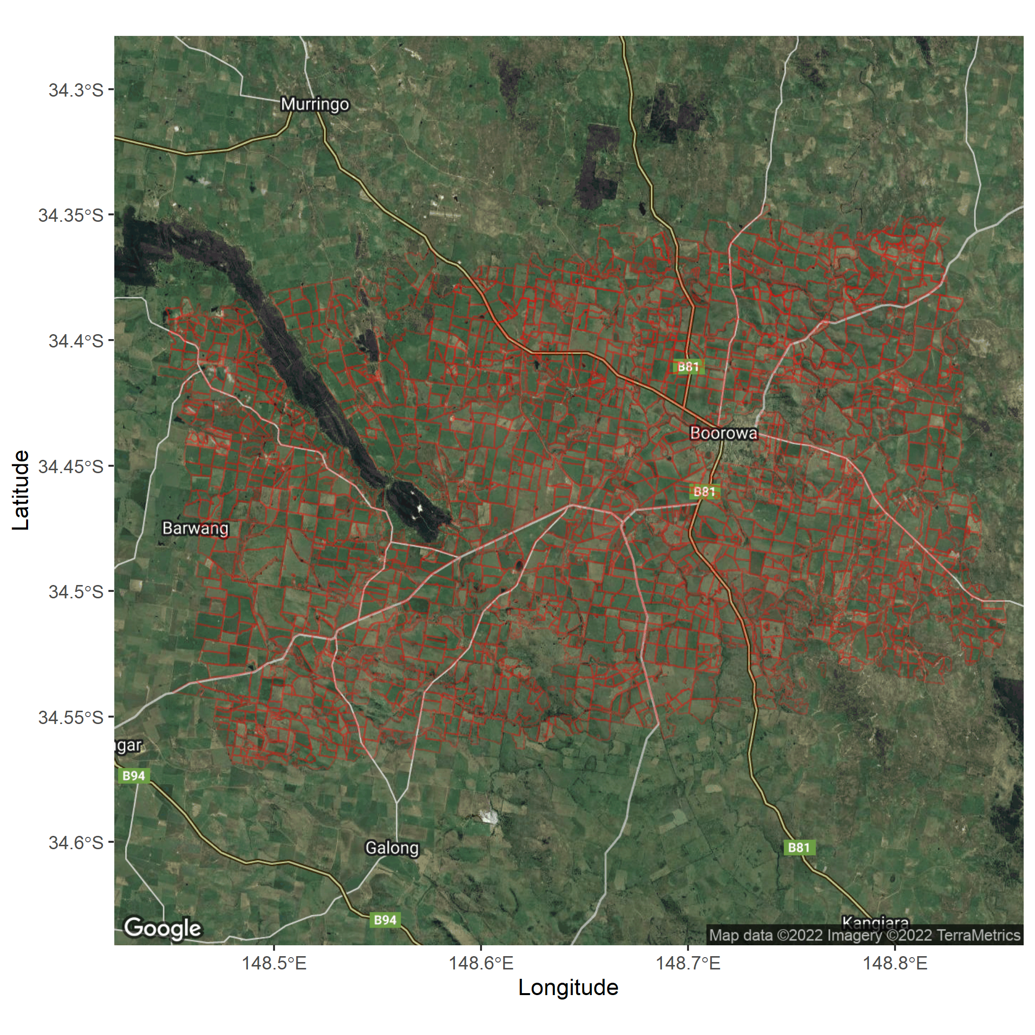 Plot of map with paddock boundary overlay