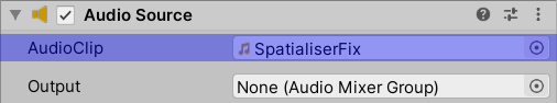 Audio Source AudioClip set to SpatialiserFix.wav