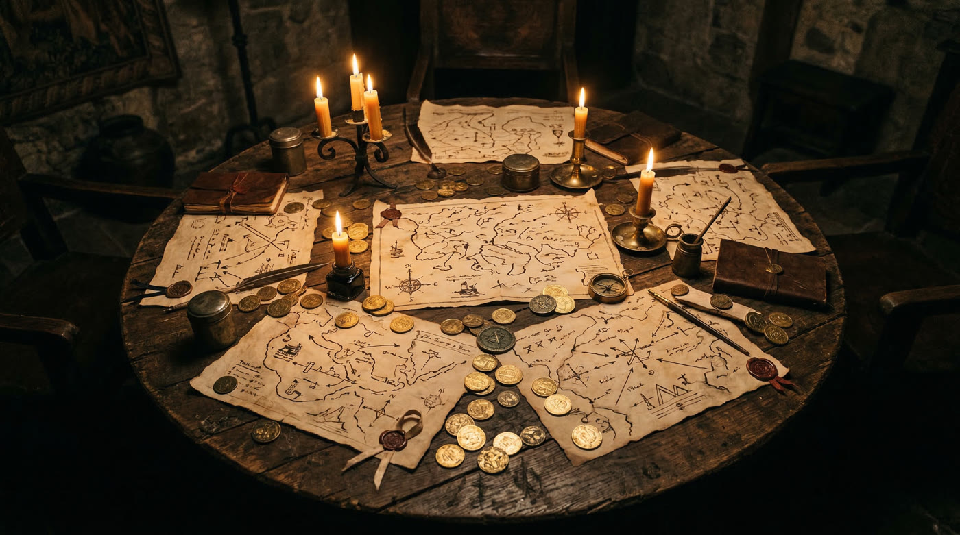 The Council — round table with candles and strategy maps