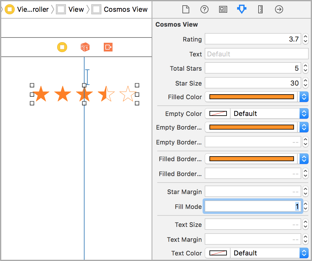 Customize cosmos appearance in the attributes inspector in Xcode.