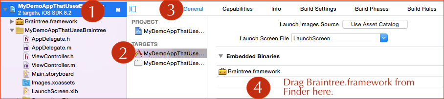 Drag braintree framework to Embedded Binaries