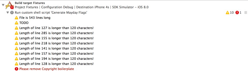 Mayday warnings and errors in Xcode