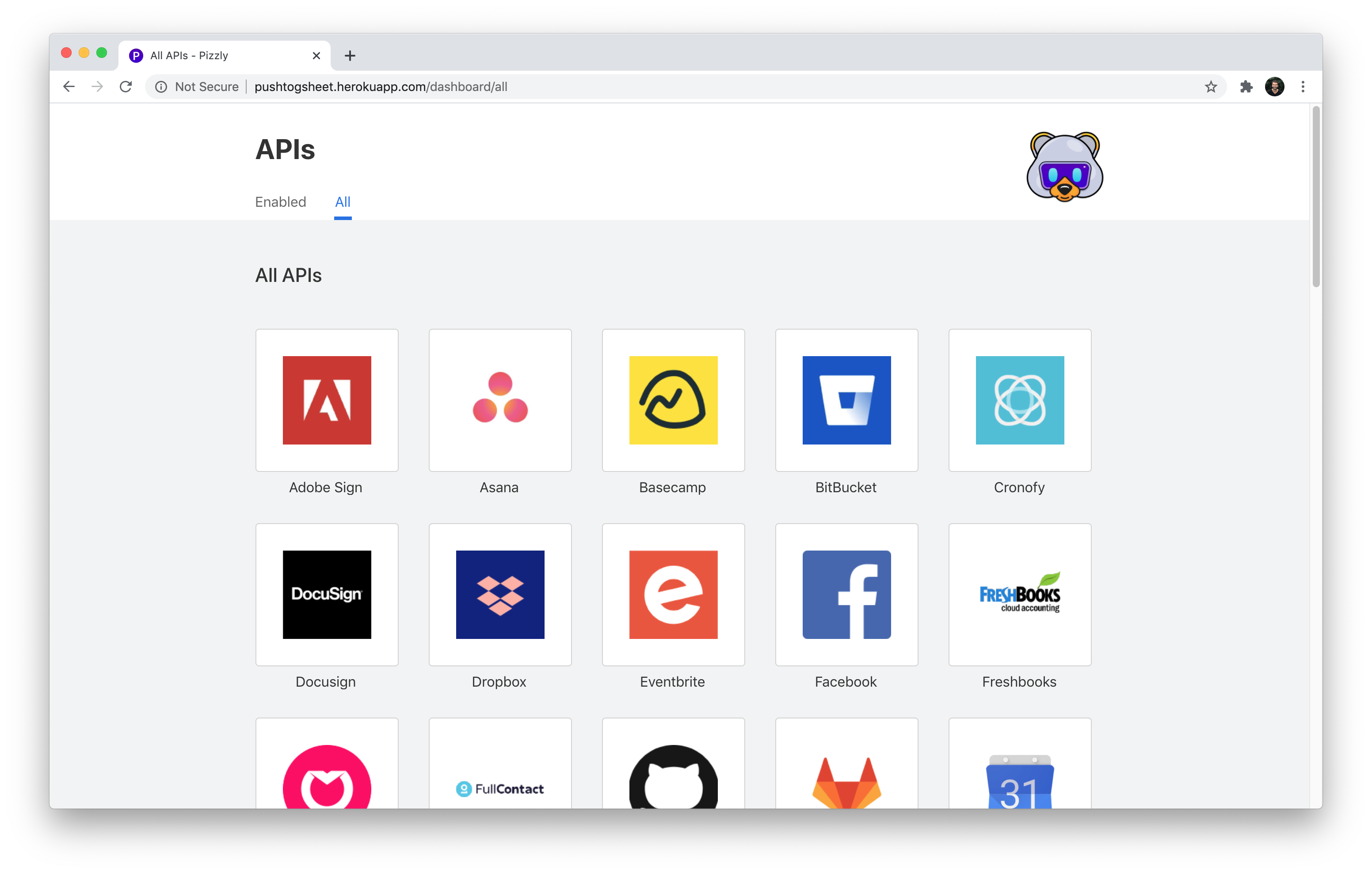 Integrate with many APIs, right from Pizzly's dashboard