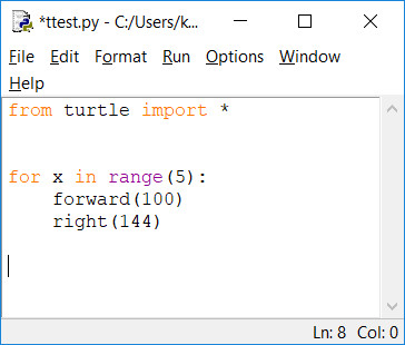 Turtle Python commands in Idle