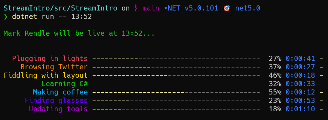 GitHub - ThatRendle/StreamIntro: Console application that I use for my ...