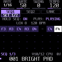 SEQ: a pattern playing, with the status row