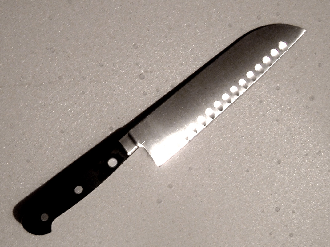 A Japanese santoku knife