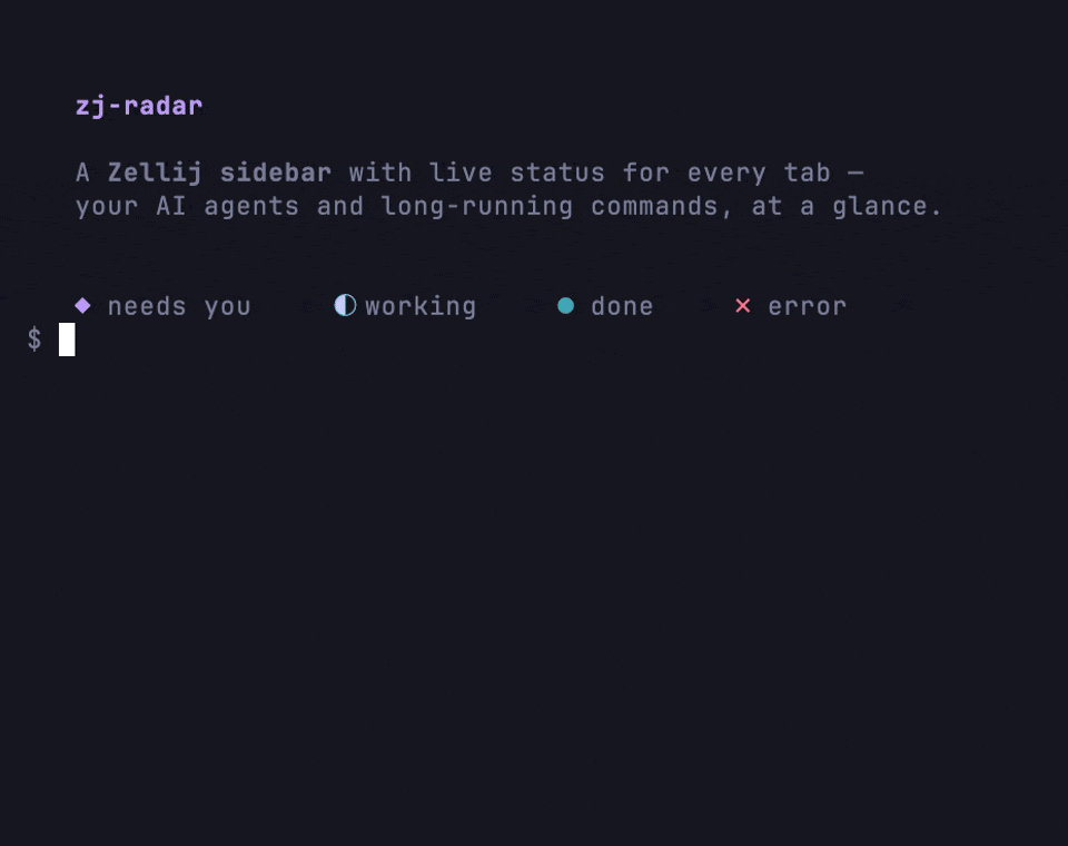 zj-radar — live per-tab agent and command status in a Zellij sidebar