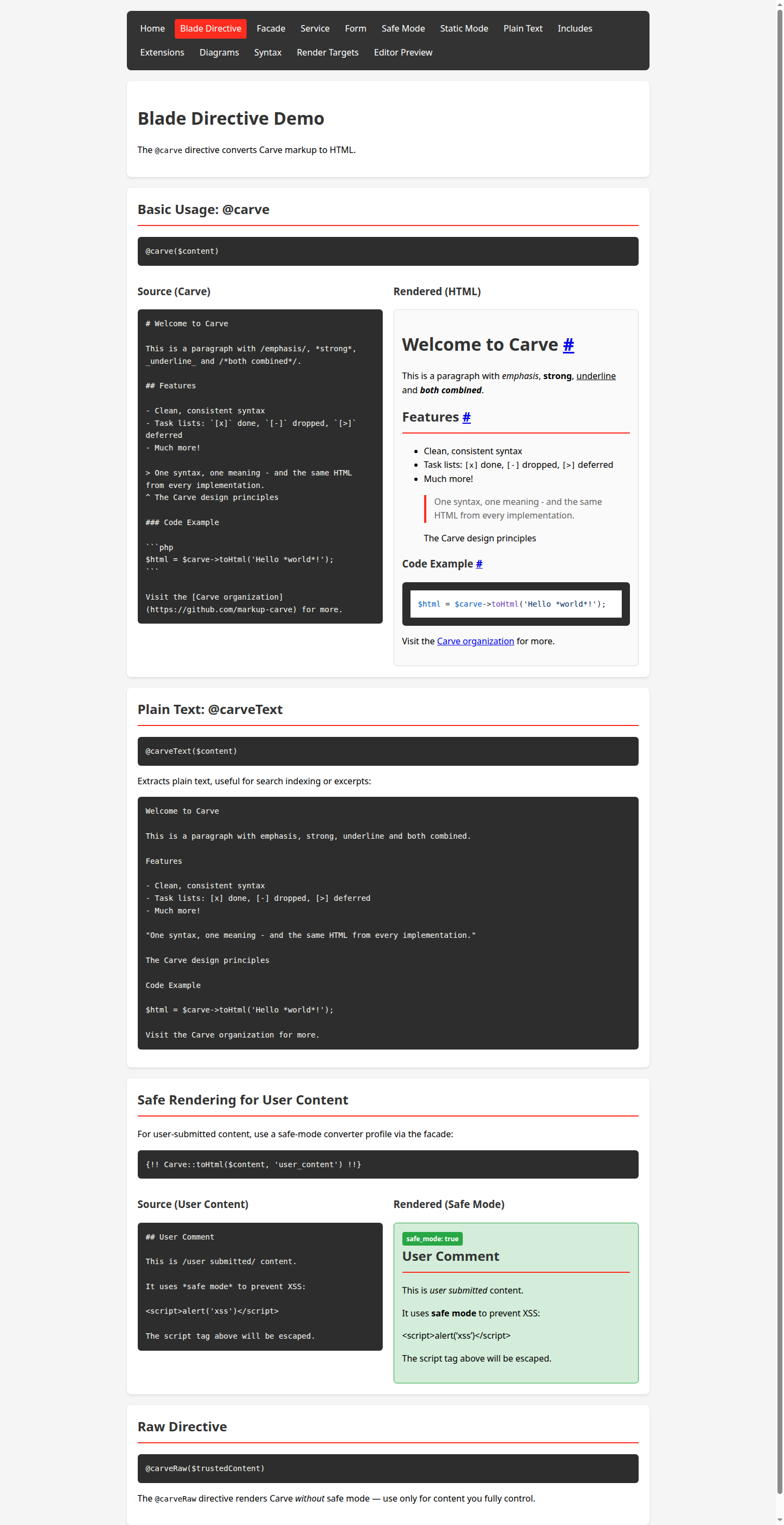 laravel-carve demo