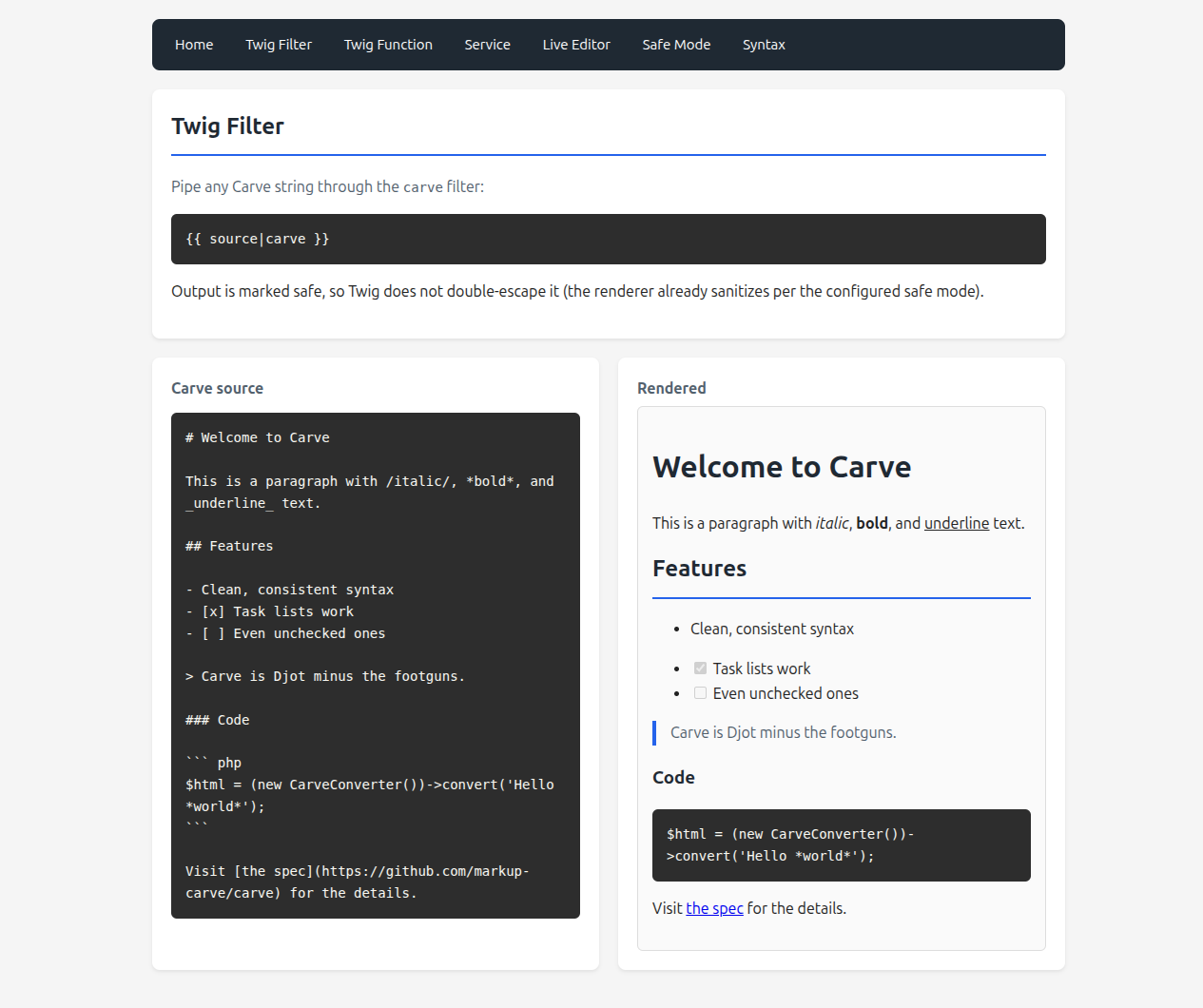 symfony-carve demo