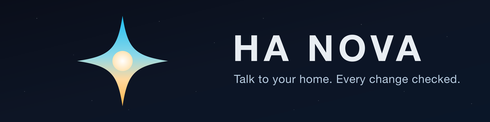 HA NOVA — a four-point star, and the line: one code to connect, every change checked