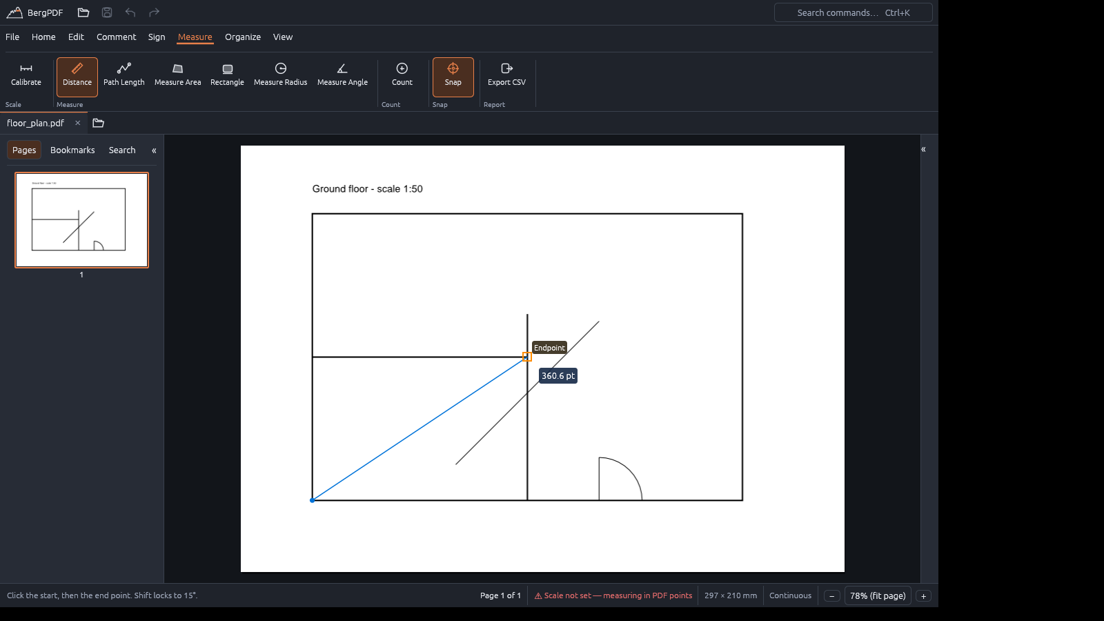 Measuring on a floor plan with snapping