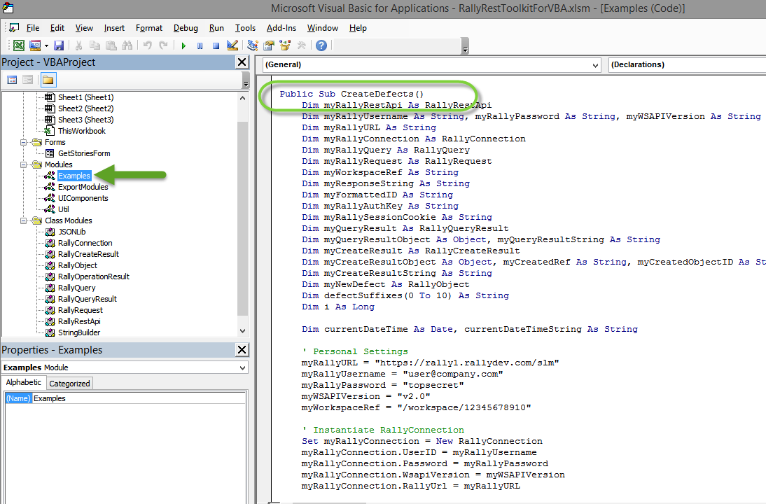 Create Defects Example