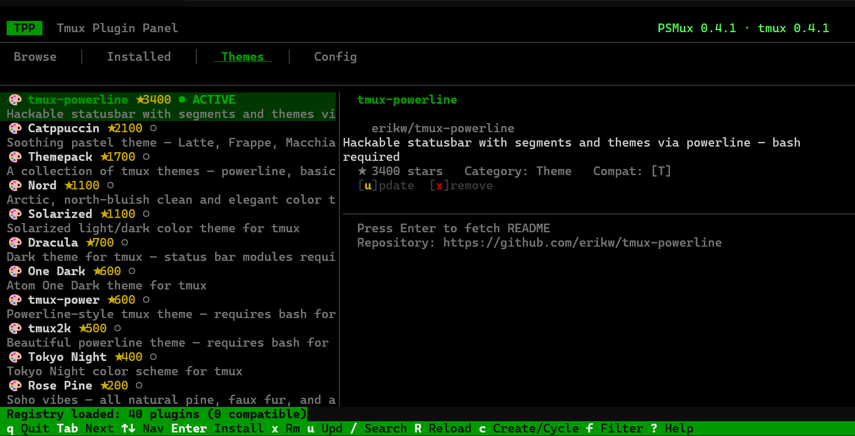 Tmux Plugin Panel screenshot