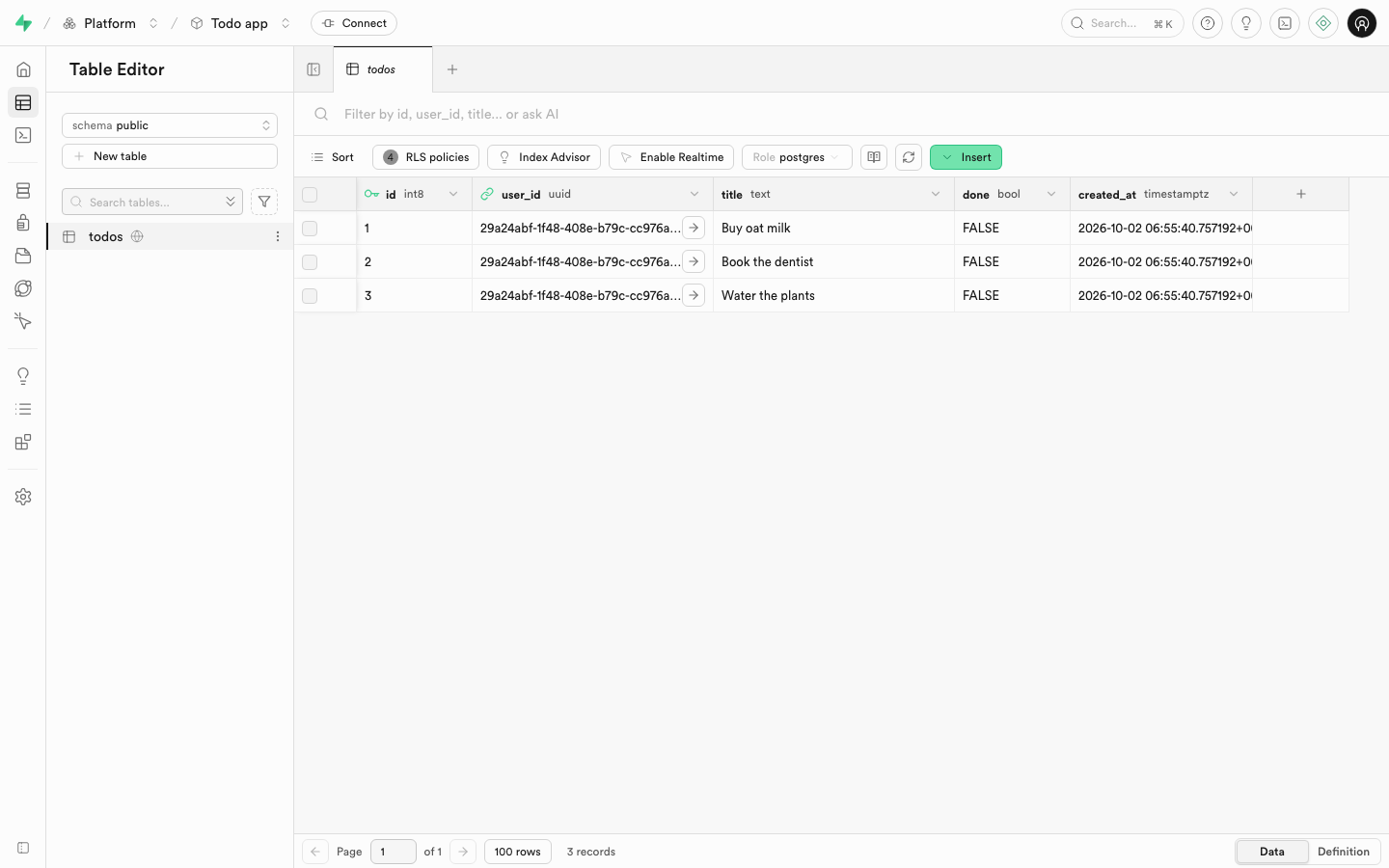Studio table editor