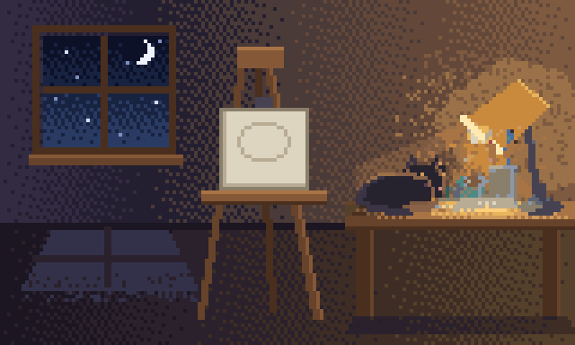 Example animated pixel-art scene created with Atelier