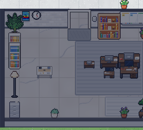 Room being set up, with the furniture appearing and the lights off