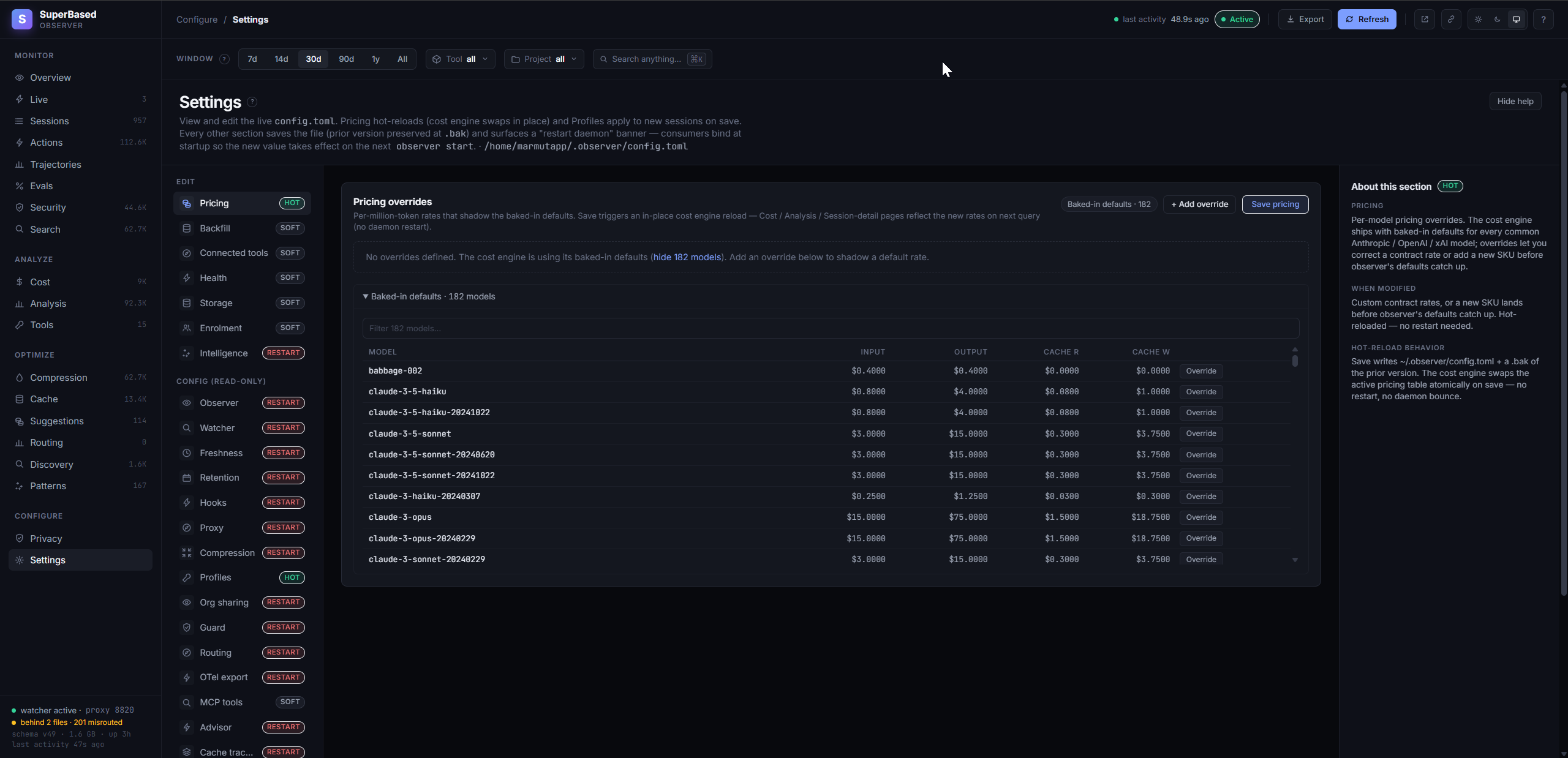 Settings tab