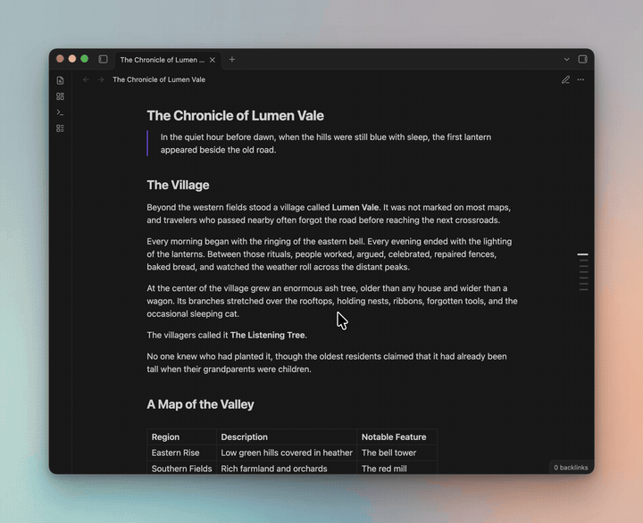 Margin Rail in action: scrolling, heading previews, and bookmarks
