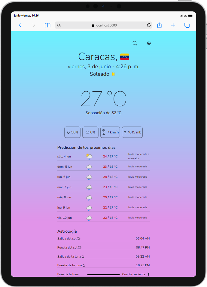 Preview of Climatic on an iPad PRO 11