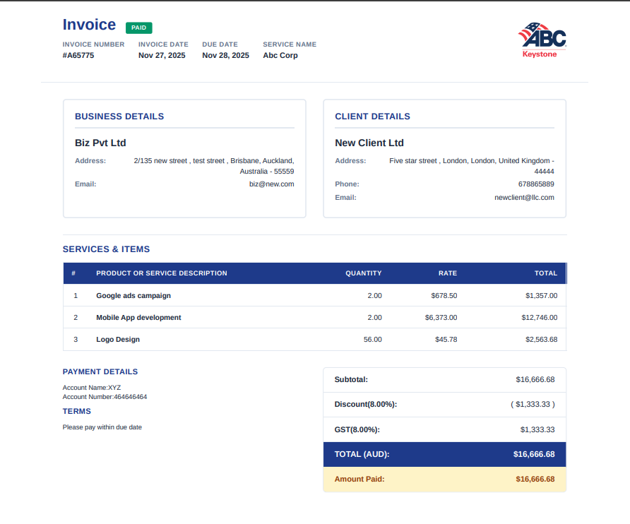 Professional tradie quote sample
