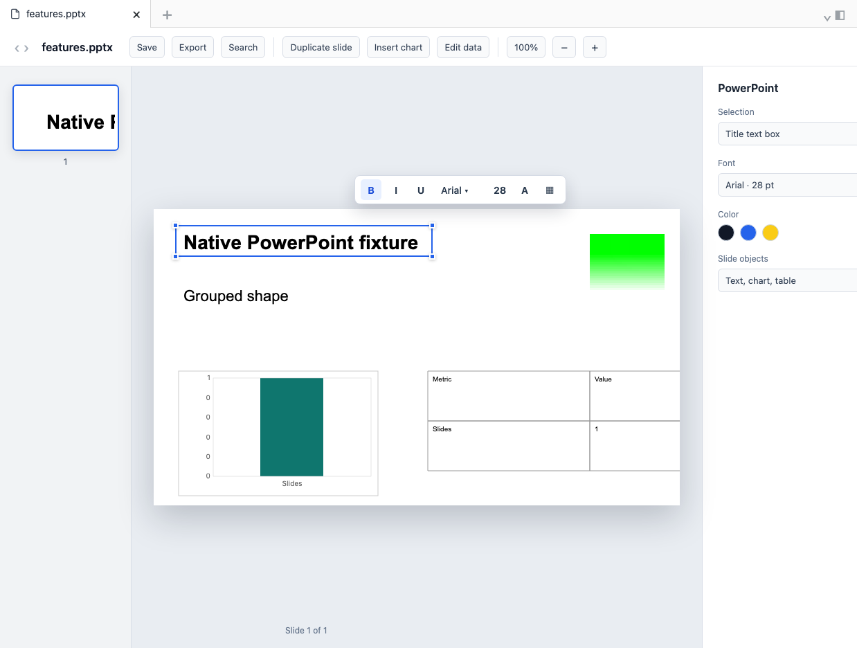 Native PowerPoint Doc Editor PPTX screen