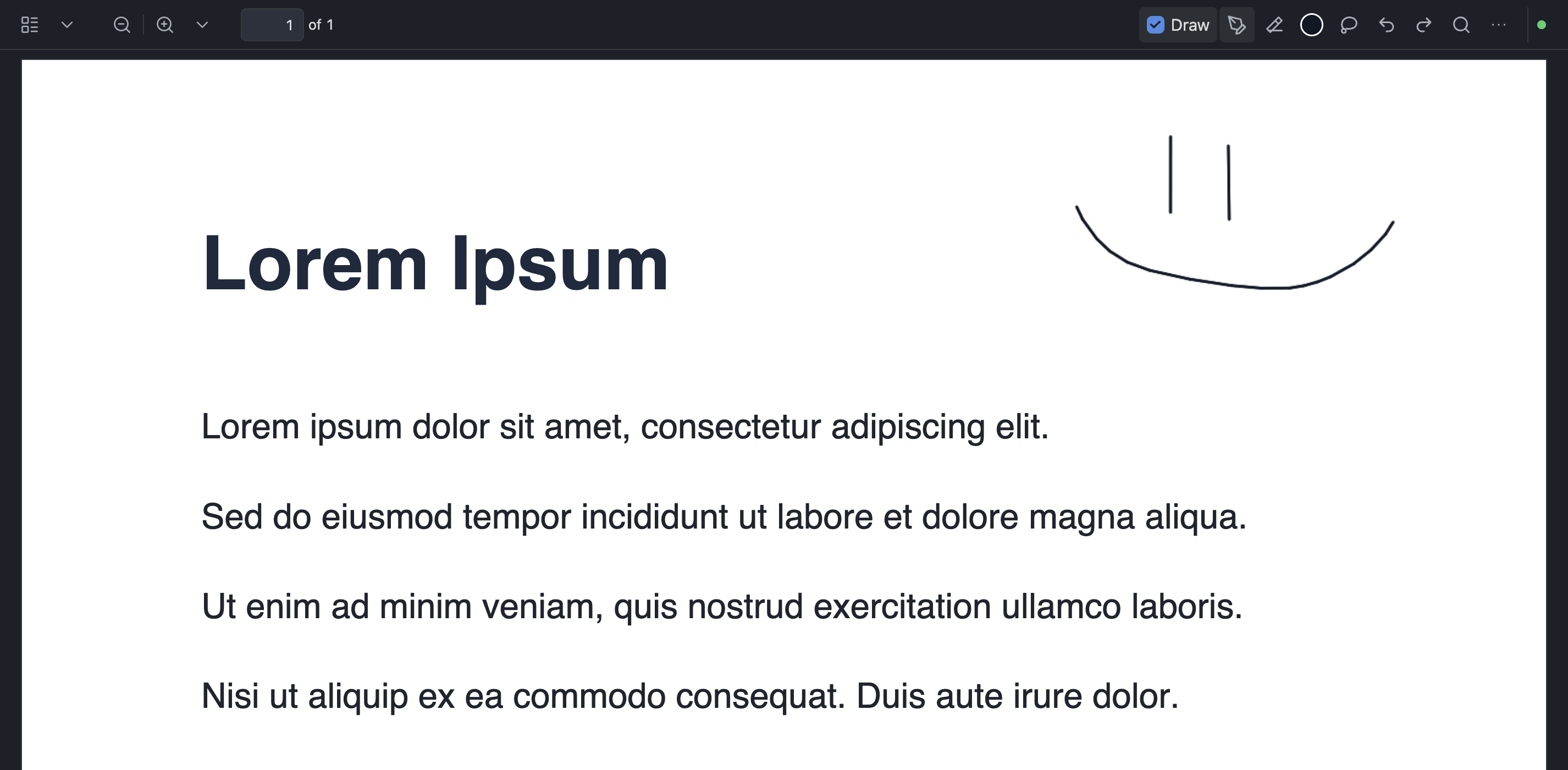 Handwriting Natively drawing toolbar on a Lorem Ipsum PDF