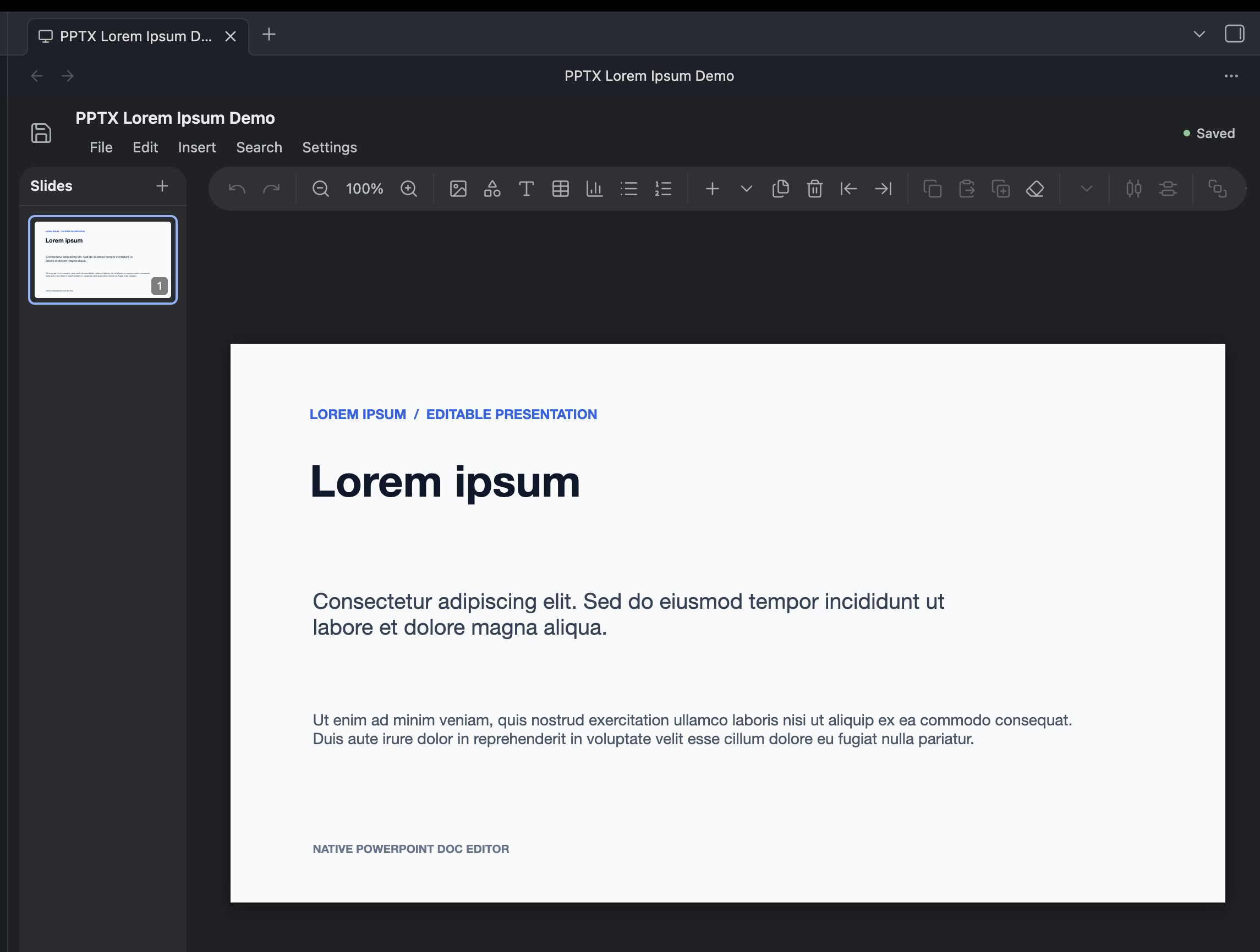Native PowerPoint Doc Editor PPTX screen