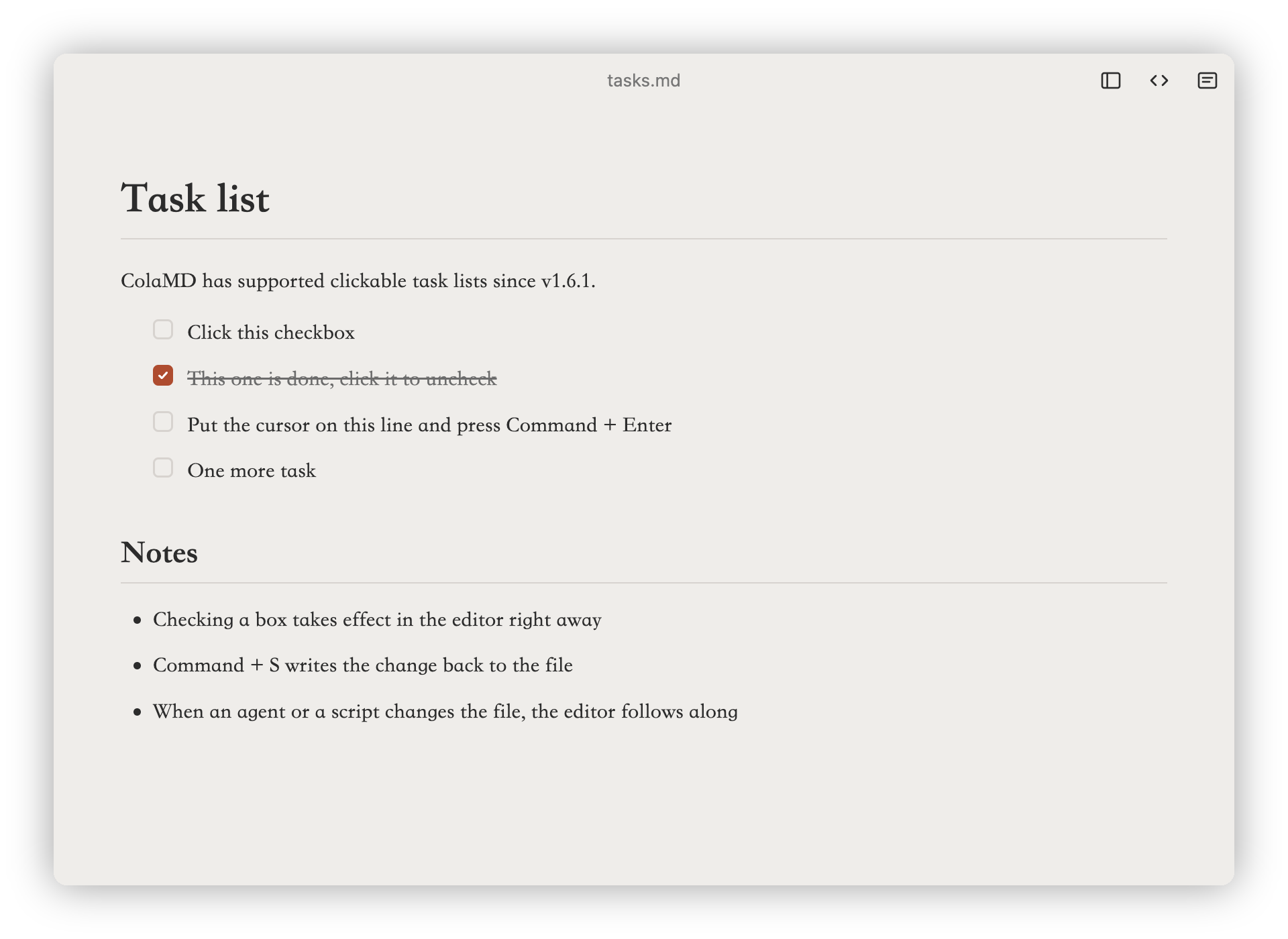 ColaMD showing an interactive task list