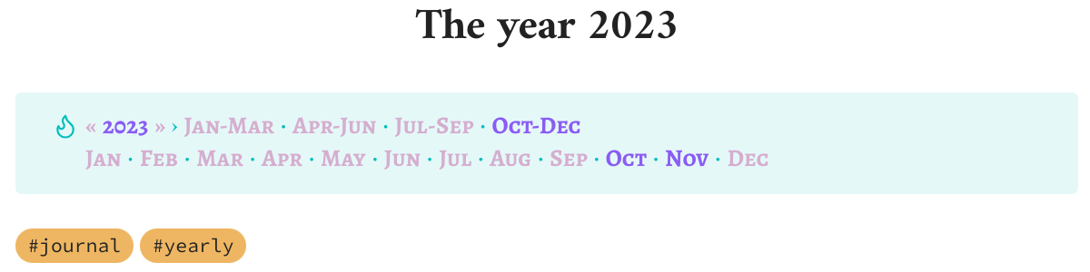 Navigation bar for yearly notes