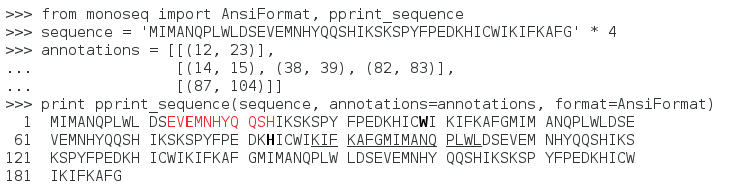 Example of formatting with ANSI escape codes