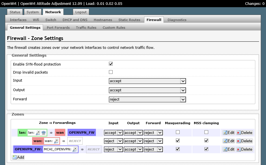 Как отключить firewall openwrt