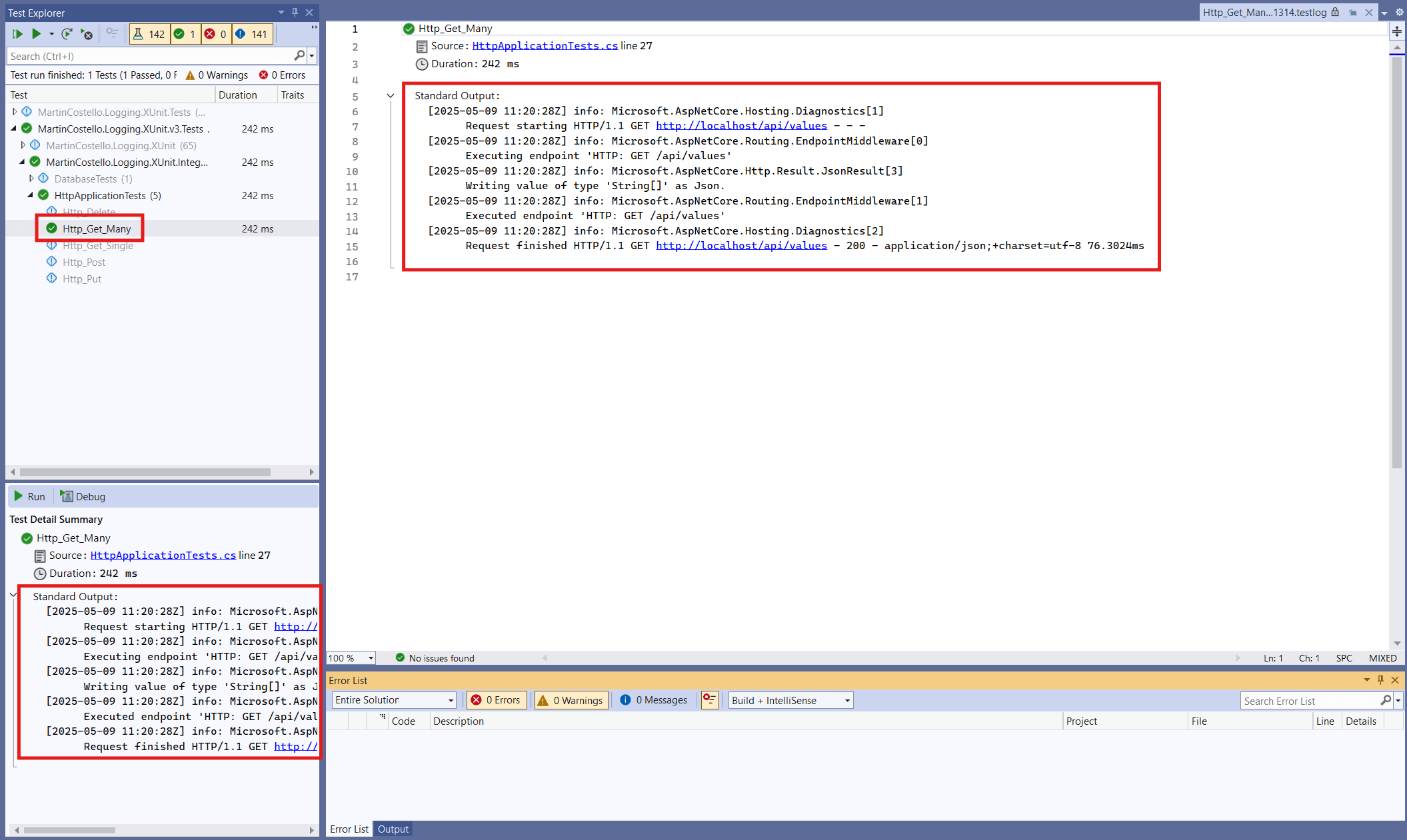 xunit Output in Visual Studio Visual Studio Output