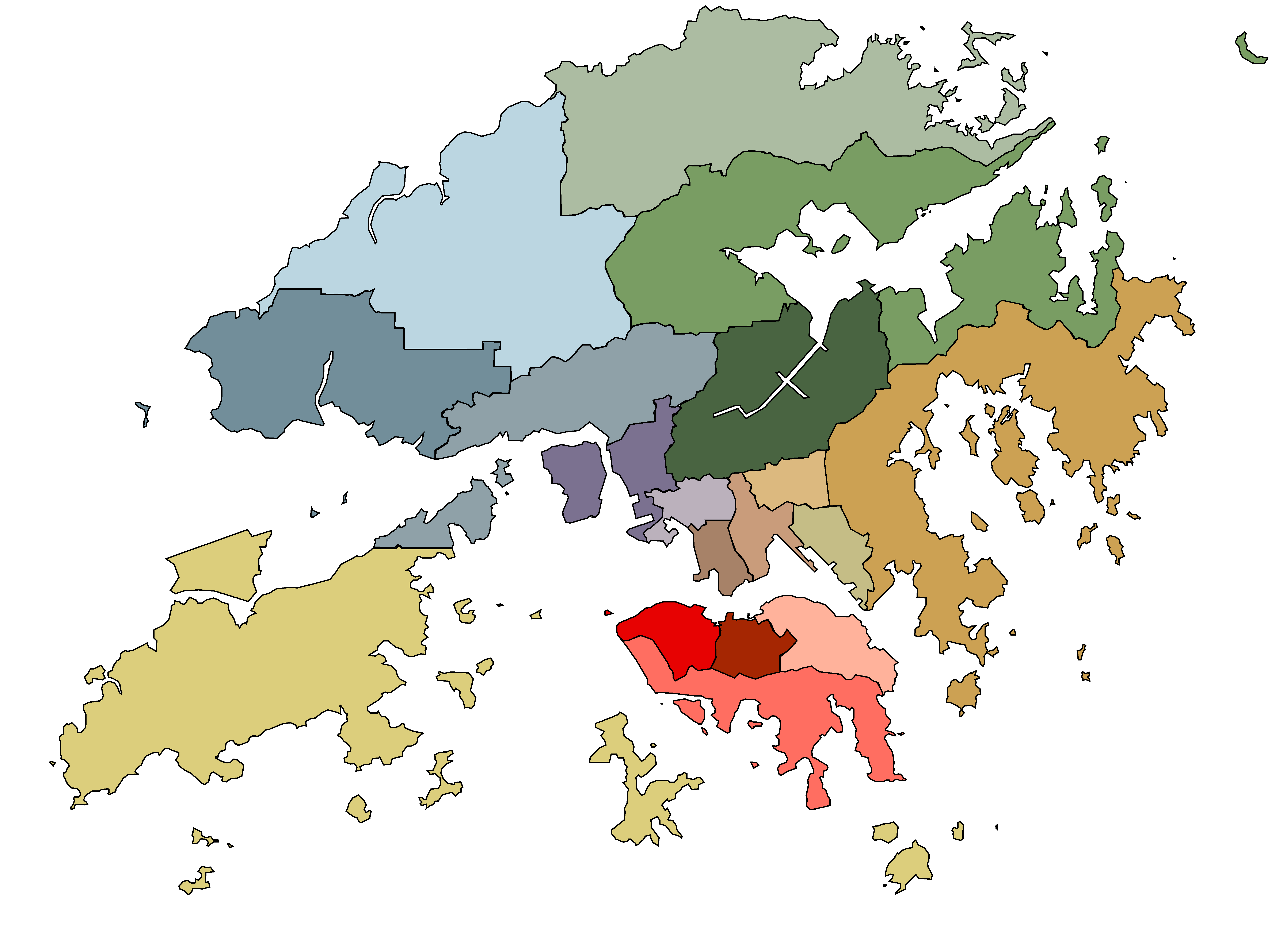 A map of Hong Kong's 18 District Councils. Illustration by Ocean Cheung