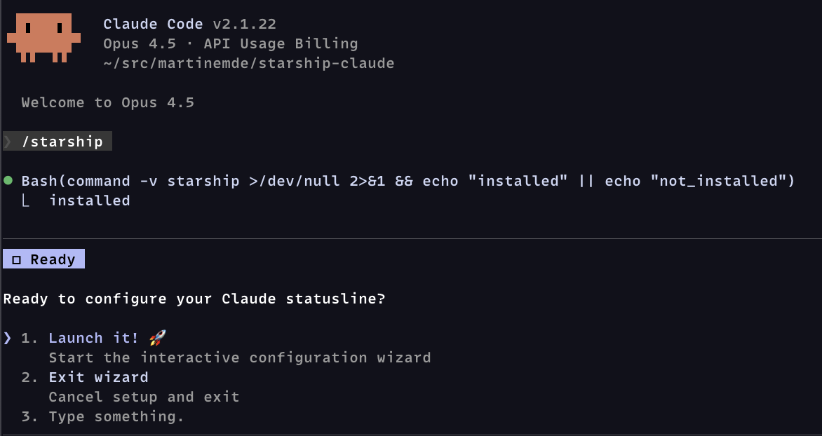starship-claude setup wizard screenshot