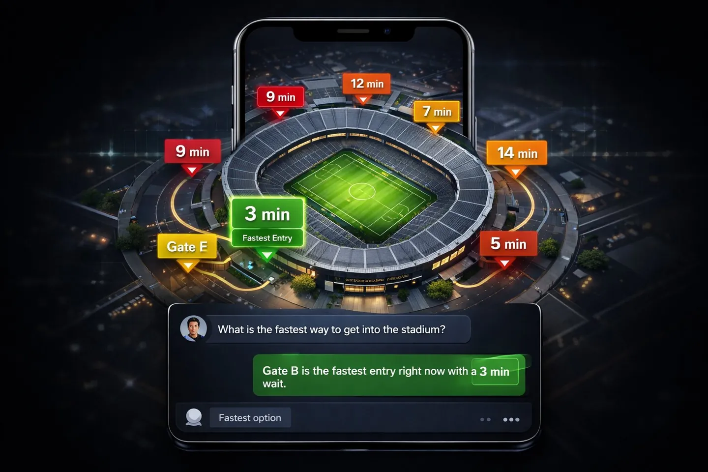 Live gate queue intelligence map