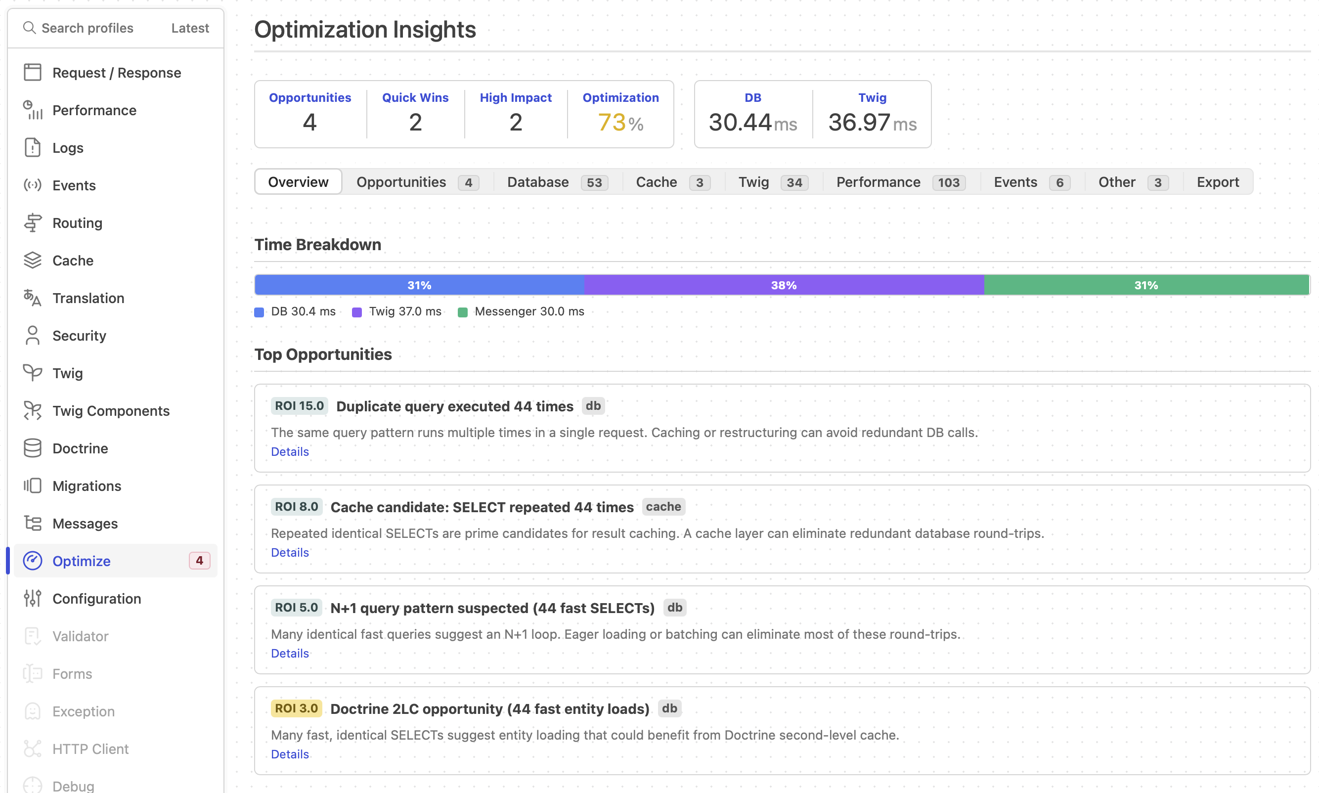Optimization Advisor Profiler Panel