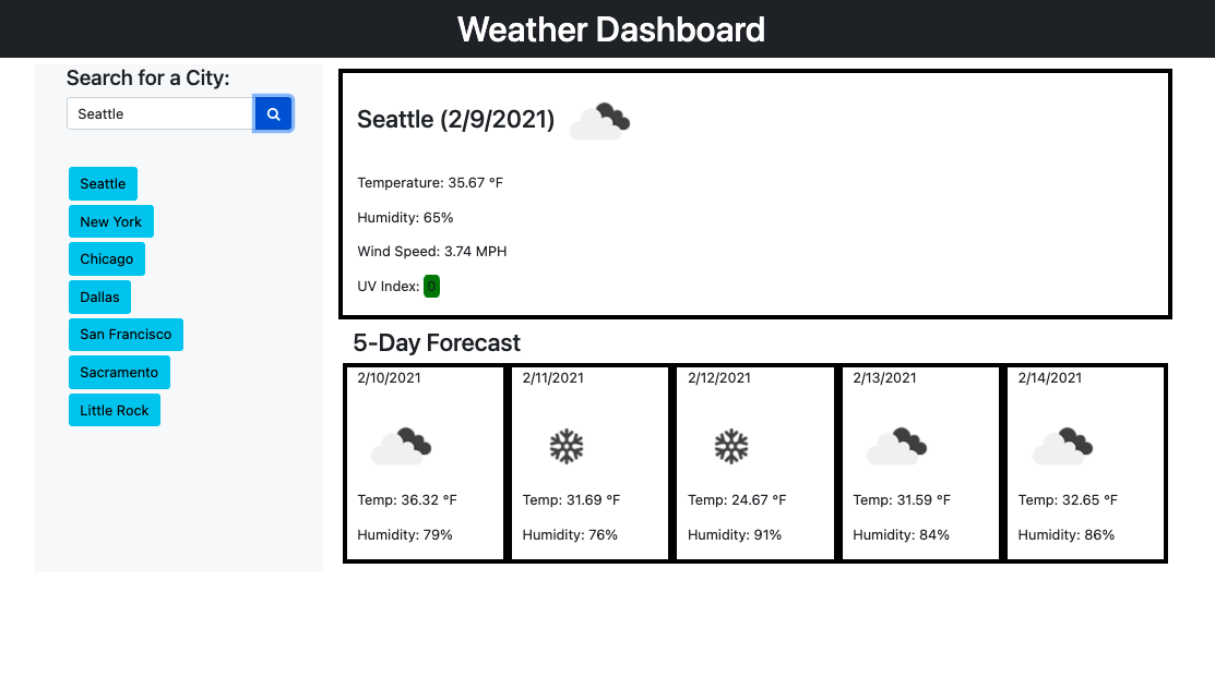 Screenshot of Weather Dashboard