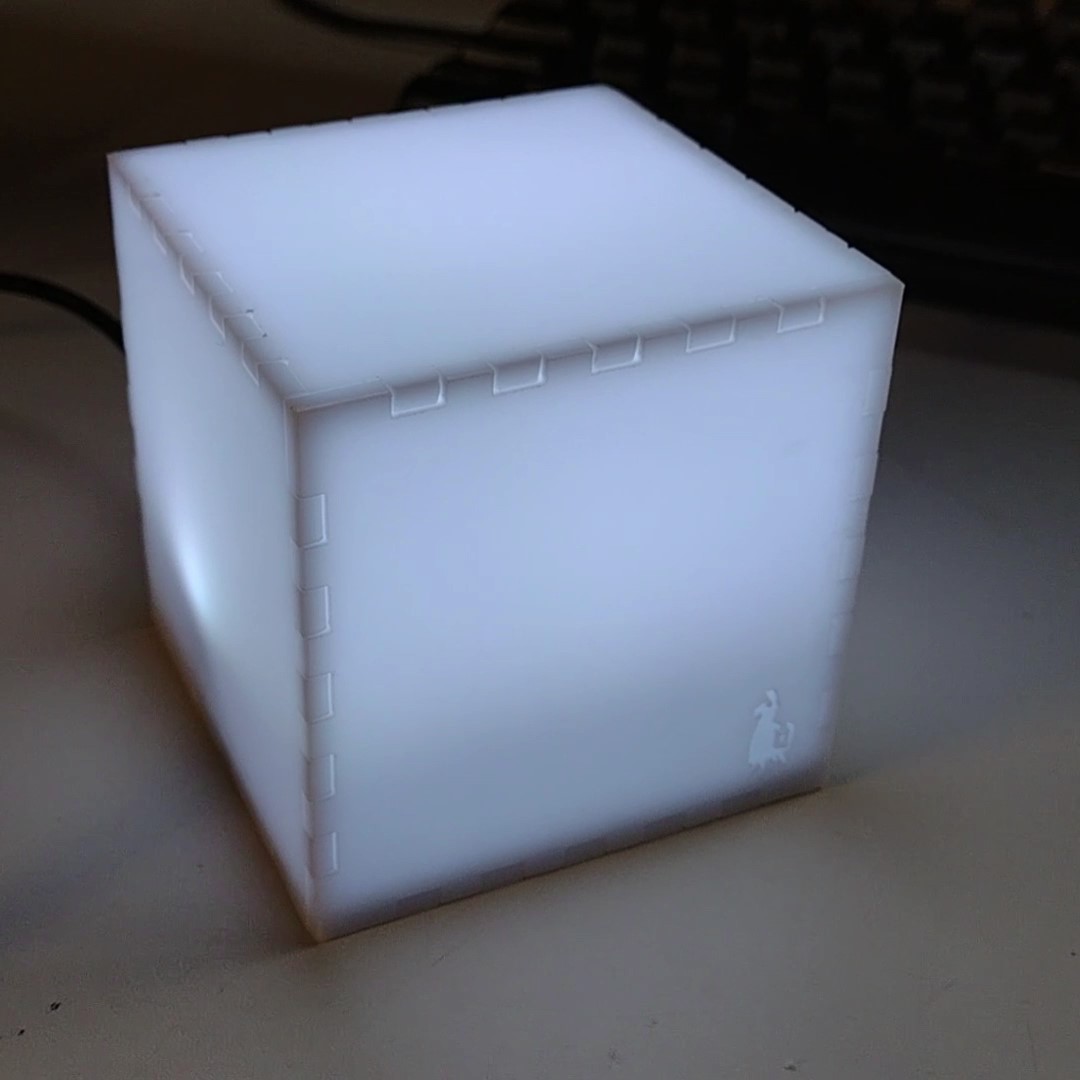 the fortnite cube, a 70mm white acrylic cube lit up