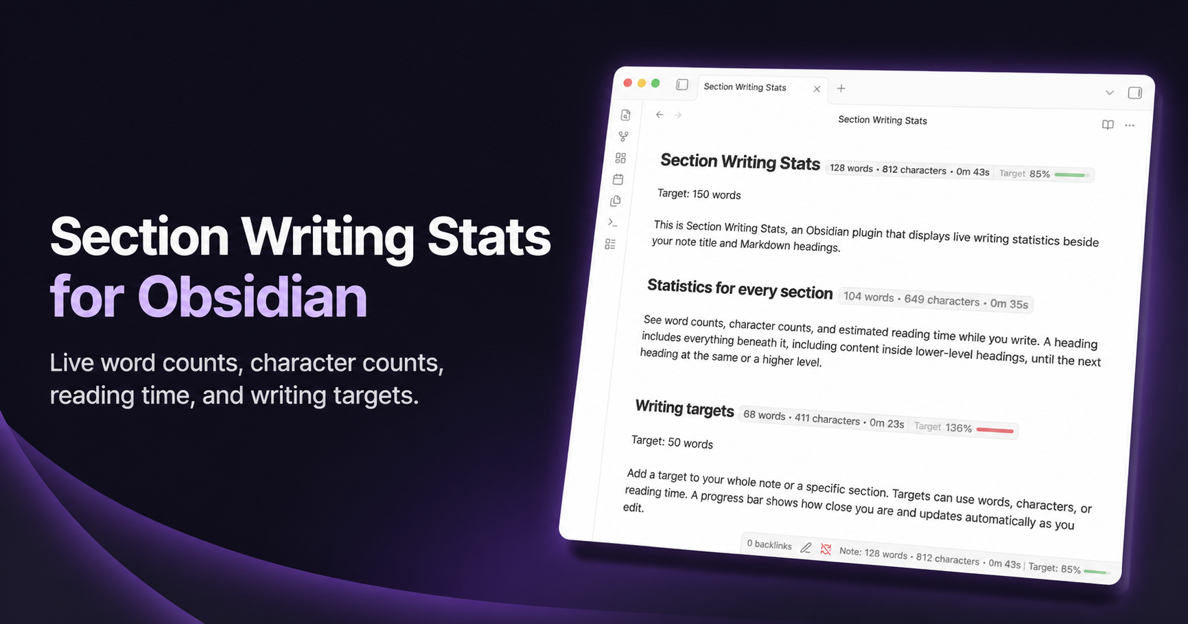 Section Writing Stats for Obsidian