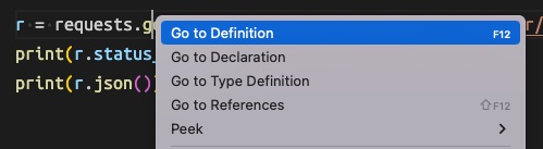 Screenshot of Go to Defintion feature in VS Code