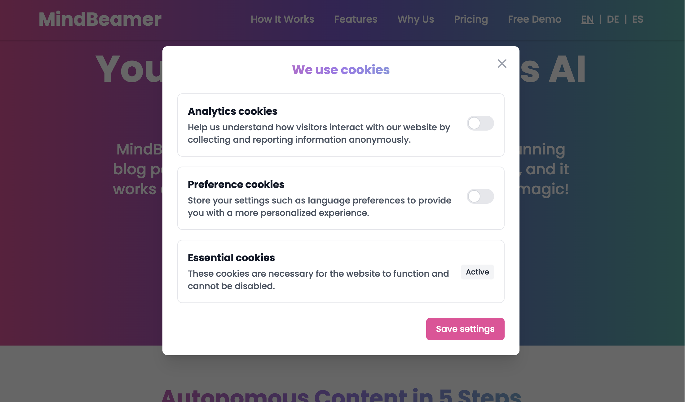 Cookie Settings Modal