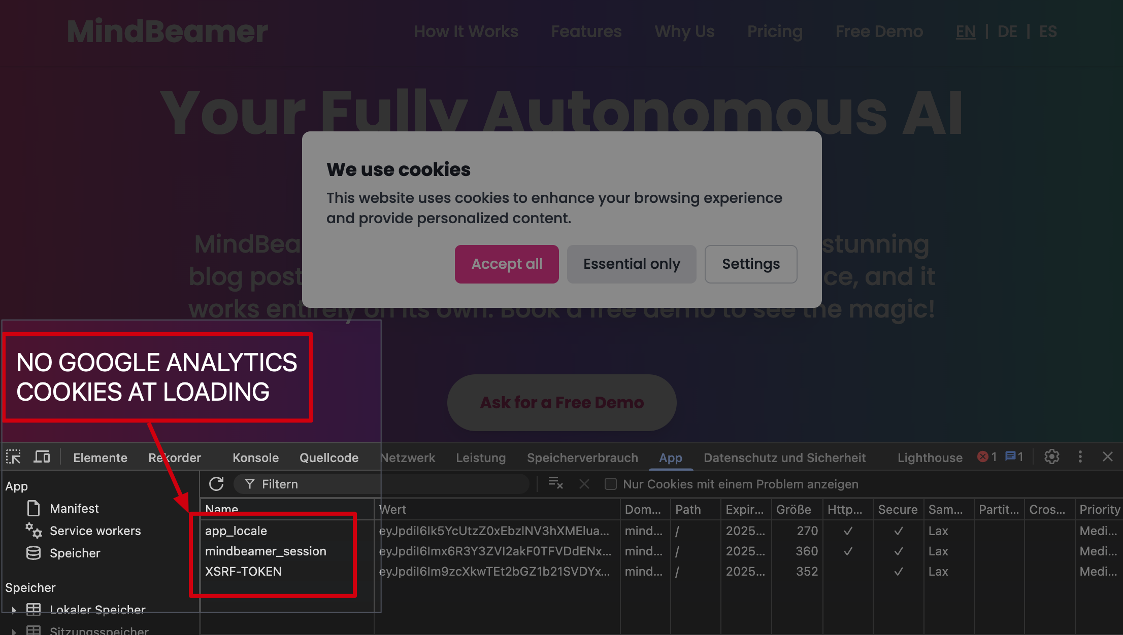 No Analytics Cookies on Initial Load