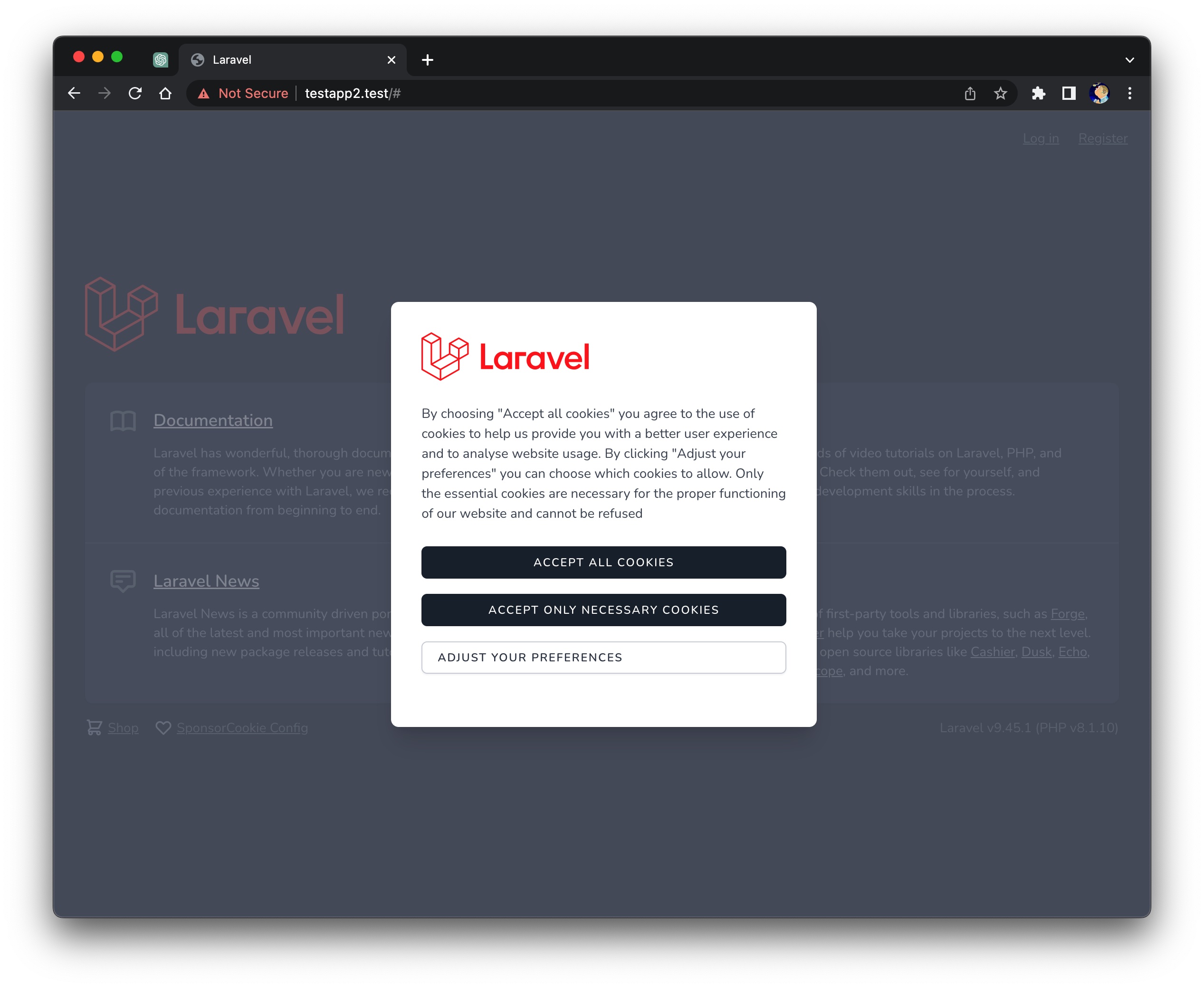 Modal cookie consent