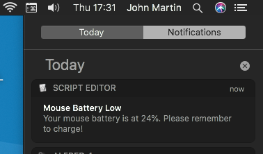 Battery low notification example