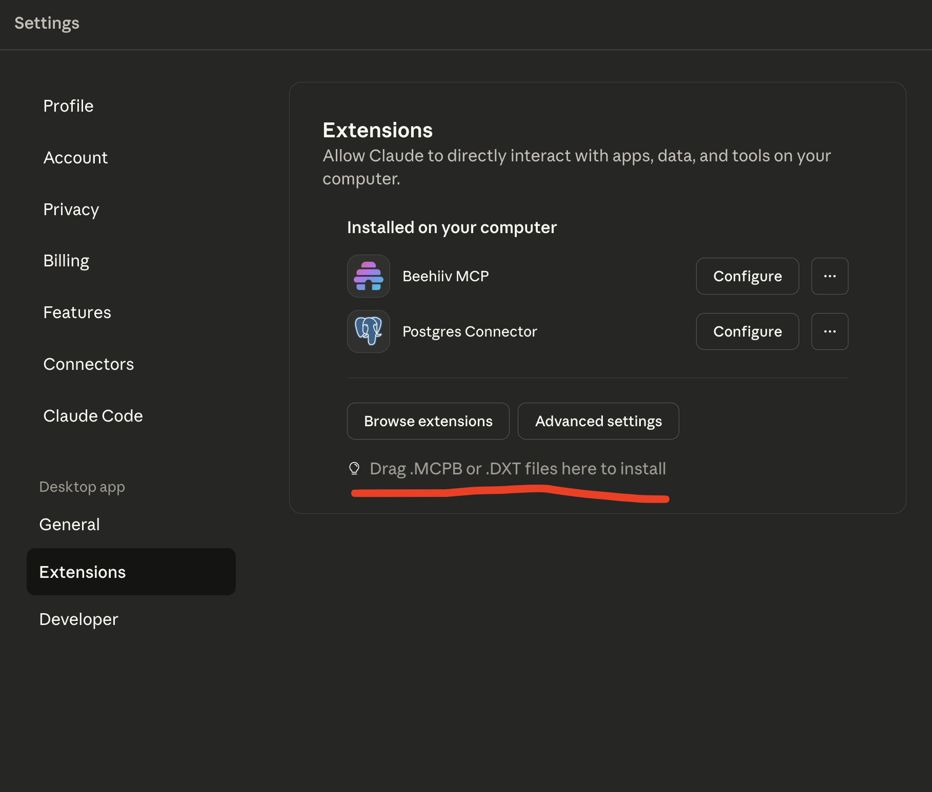 Upload MCP Bundle in Claude