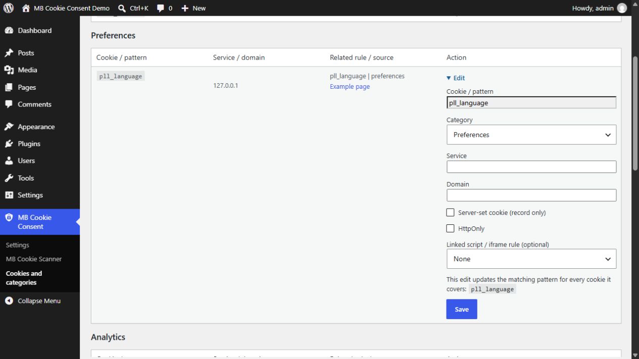 Expanded Edit form with category and linked-rule options
