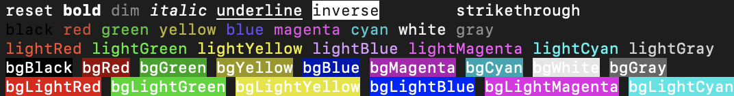 Screenshot of terminal colors