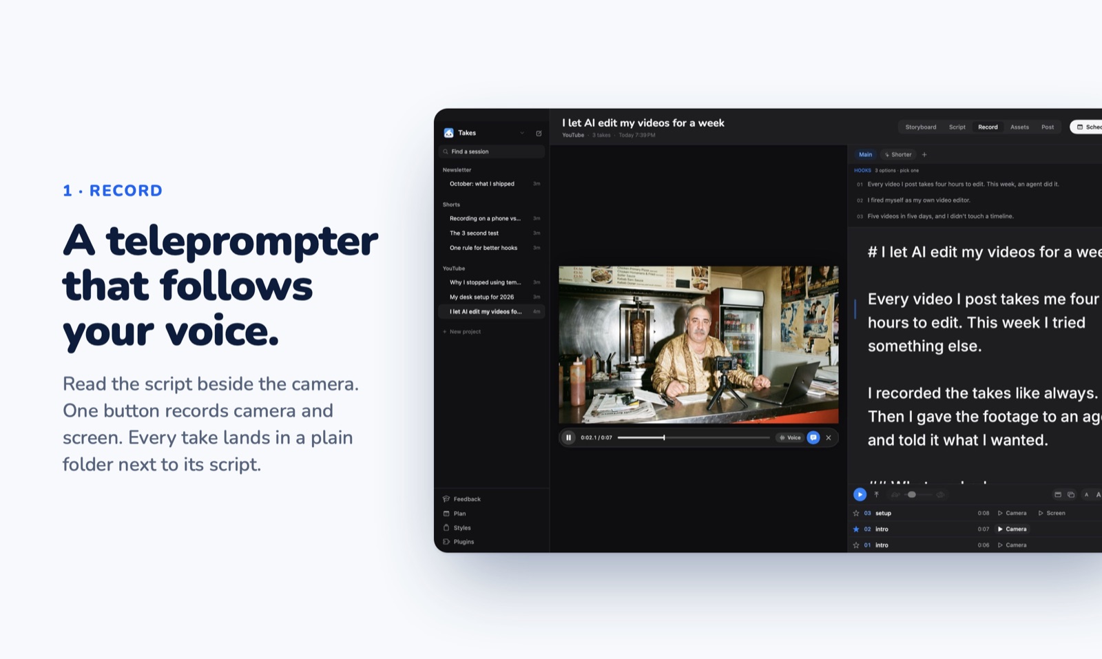 A teleprompter that follows your voice, camera and screen in one take